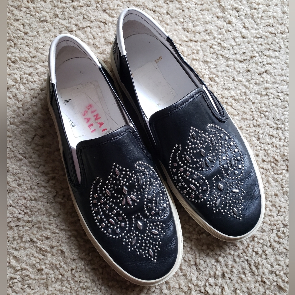 Saint Laurent Bandana Paisley Studded Leather Slip-On Sneakers
